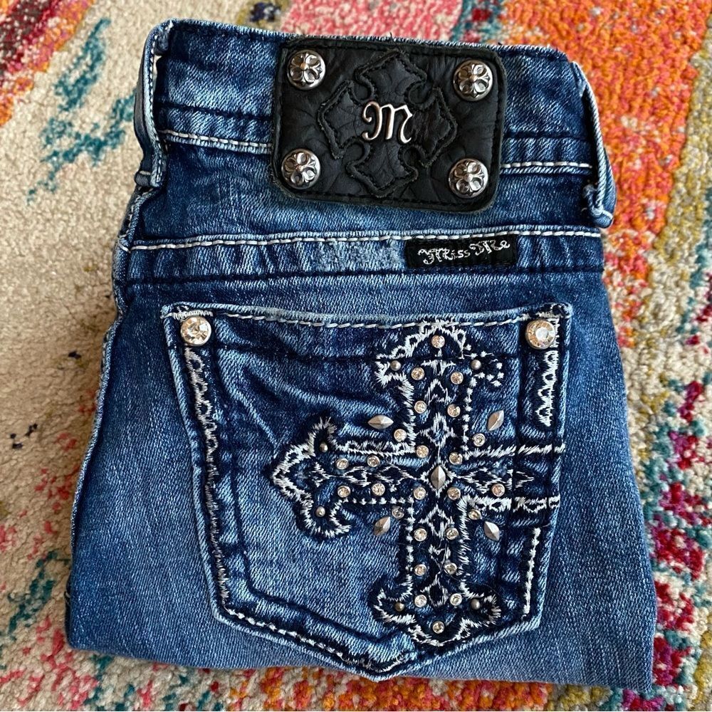 Miss Me Rhinestone Cross Capris Jeans